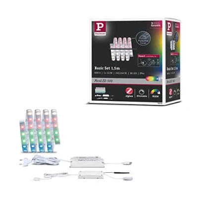 Abbildung von Paulmann 78883 LED Stripe MaxLED 500 Basisset Smart Home Zigbee IP44 1,5m incl. 1x14 W dimmbar RGBW Silber Kunststoff Lichtstreifen 3000 K