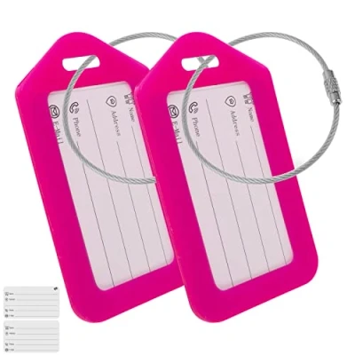 Abbildung von Premium Kofferanhänger mit Adressschild, 2 Stück, in Pink, Hartplastik Schild, für Flugreise, Kreuzfahrt, usw., Koffer Tag Gepäckanhänger, Namensschild, Adressanhänger, Taschenanhänger, ID Etikett