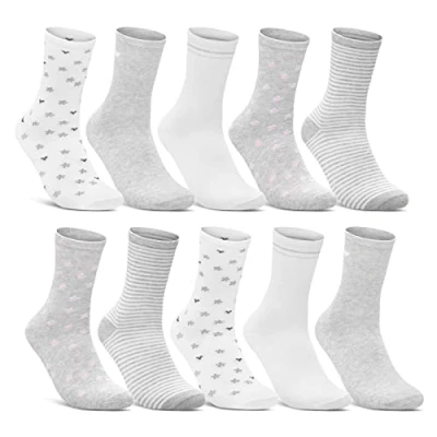 Abbildung von 10 Paar Damen Socken Baumwolle Mehrfarbig Streifen Punkte Herzen 34911/1 (35 38)