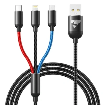 Abbildung von Multi USB Kabel, 3 in1 Universal Ladekabel 1.2M Schnell Mehrfach mit Micro Typ C Lightning Kabel für iPhone, Android Galaxy, Huawei,Oneplus,Sony, Oneplus, LG, HTC