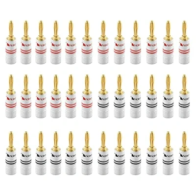 Abbildung von Nakamichi 24K vergoldeter Bananenstecker 8 AWG 16 Gauge Größe 4mm für Lautsprecher Verstärker Hi Fi AV Receiver Stereo Heimkino Audiokabel Stecker schraubbar 36 Stück (18 Paare)