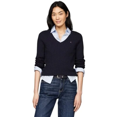 Abbildung von Tommy Hilfiger Cable Strickpullover, Damen, Größe: XXL, Desert sky