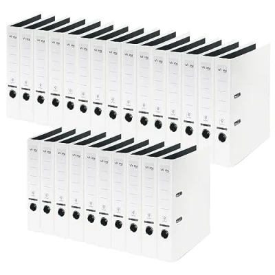 Abbildung von VON Leitz Ordner A4, 25er Pack, Karton mit Kunststoffeinband, 50 mm Rückenbreite, Für 350 Blatt, Blauer Engel &amp; FSC zertifiziert, Schule, Studium Zuhause, Weiß, 10560001