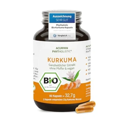 Abbildung von Stärkste Bio Kurkuma Kapseln ca. 15.000 mg Pulver pro Tagesdosis höchster Curcumin Gehalt 40 fach bioverfügbar ohne Pfeffer Curcuma hochdosiert vegan &amp; hochbekömmlich