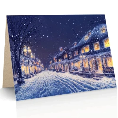 Abbildung von the lazy panda card company 25 x Gemalte Kuschelnacht Weihnachtskarten aus Recyclingpapier (25 Stück)