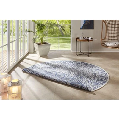 Abbildung von freundin Home Collection Lilja Flachgewebe In und Outdoor Wendeteppich Wetterfest Modernes Mandala Design Teppich für Balkon Terrasse Garten Wintergarten Wohnzimmerteppich Wasserfest, Ø 240 cm