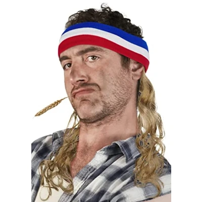 Abbildung von Vokuhila Kopfband mit Haaren Stirnband Hillbilly Headband Prollperücke Perücke Proll Pimp (Blond)