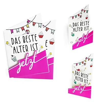 Abbildung von Geburtstagskarte (2 Stk) modern für Sie Glückwunschkarte Das beste Alter ist Jetzt, 3D Effekt Gutschein, Karte Geburtstag, Ruhestand, zum Aufstellen, X016