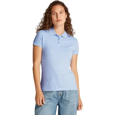 Abbildung von Tommy Jeans SLIM Essential Poloshirt, Damen, Größe: 40, Sweet blue