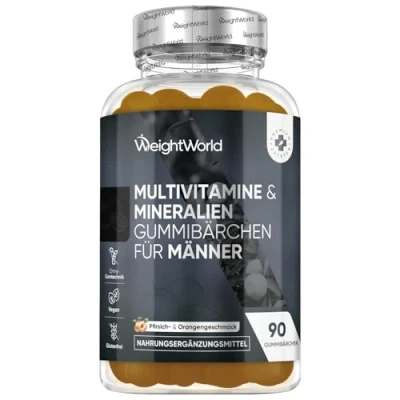 Abbildung von Multivitamin Gummies Für Männer Mit Maca, Zink, Vitamin C, B12, Selen Immunsystem, Energie &amp; Stoffwechsel 90 fruchtige Gummibärchen Vitamine Mineralstoffe Pfirsich Orangengeschmack
