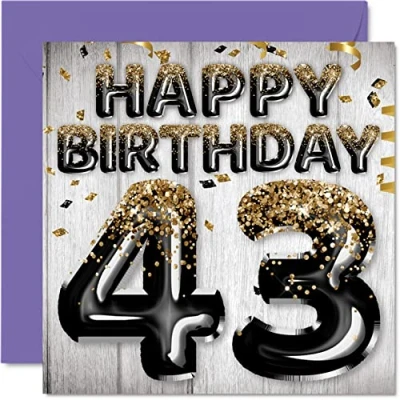 Abbildung von Geburtstagskarte zum 43. Geburtstag für Männer schwarze und goldene Glitzerballons Happy Karten 43 Jahre alten Mann Papa Cousin Freund Bruder Onkel 145 mm vierzig 3 dritte Grußkarten Geschenk