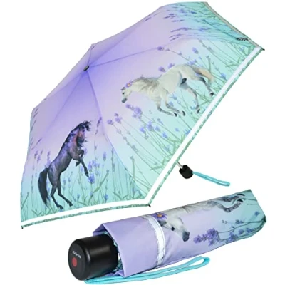 Abbildung von Knirps 4Kids Kinder Taschenschirm Pferde reflective mit Reflexborte Wild Horses
