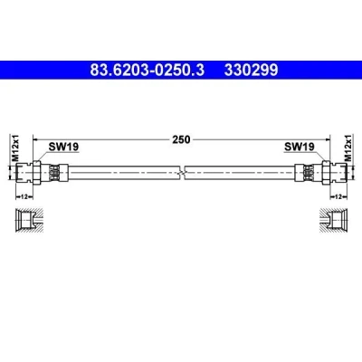 Abbildung von ATE 83.6203 0250.3 Bremsschläuche 250 MERCEDES BENZ: UNIMOG