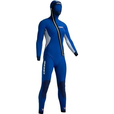 Abbildung von Cressi Medas Lady Complete Wetsuit 5 mm, Neoprenanzug für Hose/Korsett, Diagonal Reißverschluss mit Kapuze Damen, Blau