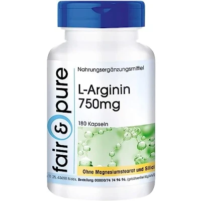 Abbildung von Fair &amp; Pure® L Arginin 750mg Kapseln 180 4500mg pro Tagesdosis vegan ohne Magnesiumstearat