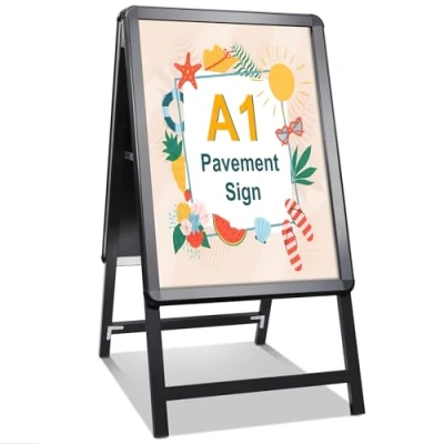 Abbildung von STANDNEE Kundenstopper A1 Plakatständer Outdoor Schwarz Bürgersteig Schild Rahmen Doppelseitiges Display A Board Halter für Werbung (Schwarz A1)