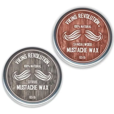 Abbildung von Viking Revolution Schnurrbart Wachs, 2er Pack Bart &amp; Moustache Wax für Männer Starker Halt Hilft beim Bändigen Stylen (Zitrus Sandelholz, Pack)