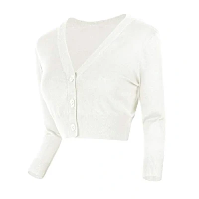 Abbildung von Urban GoCo Damen V Ausschnitt Kurz Strickweste Strickjacke (S, weiß)