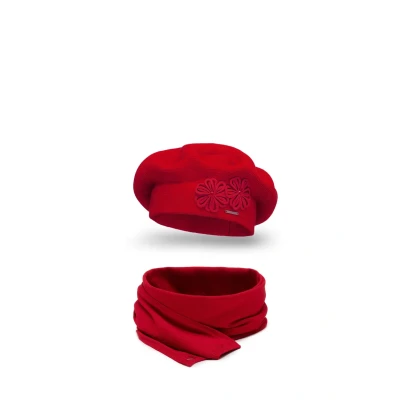Abbildung von VIVISENCE Damen Baskenmütze Eleganter Wintermütze Und Schal Set Warm Kopfbedeckung Halsbedeckung An Winter Herbst Dick, Winterset Für Frauen, Hergestellt In EU, Rot