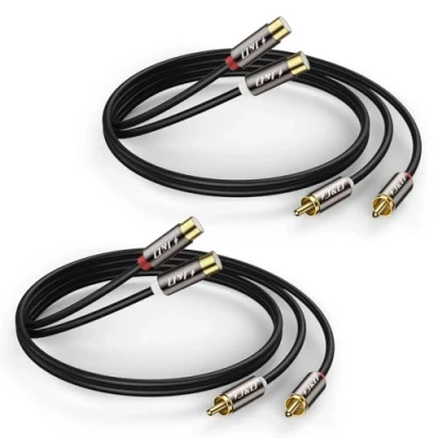 Abbildung von J&amp;D 2er Pack Cinch Verlängerung Audio kabel 2 x auf Kabel, vergoldet Kupfer Shell Heavy Duty RCA männlich zu Weiblich Stereo 0.9 M