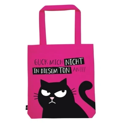 Abbildung von moses. Ed, the Cat Shopper Nicht angucken, Tragetasche aus 100% Baumwolle, Stofftasche für Einkäufe, Büro oder Uni, Beutel in Pink mit Katzenmotiv