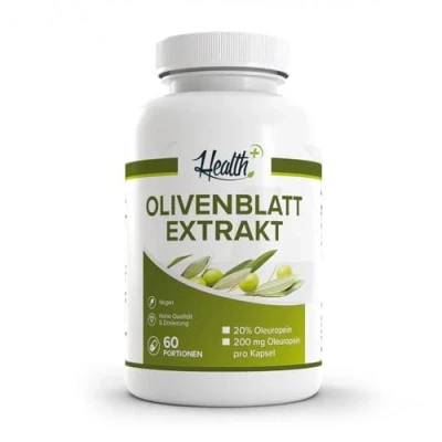 Abbildung von Health+ Olivenblattextrakt 120 Kapseln mit 200 mg Oleuropein, starkes Antioxidans, vegane Olivenblatt Extrakt Kapseln, Made in Germany