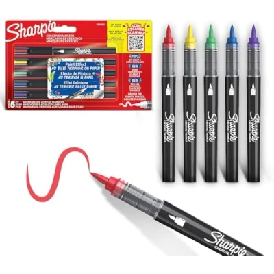 Abbildung von SHARPIE Creative Marker Acryl Farbstifte Farbmarker auf Wasserbasis Runde Spitze Blister 5 + PaperMate Stift Geschenk