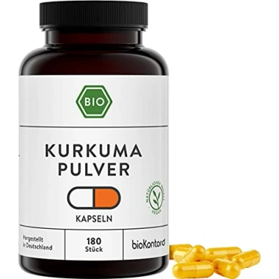 Abbildung von Kurkuma Kapseln BIO 180 Stück vegane 4000 mg je Tagesdosis vegan und ohne Zusätze bioKontor