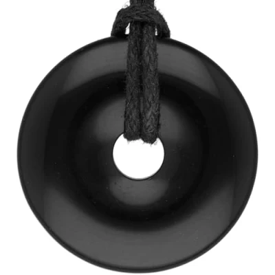 Abbildung von Lebensquelle Plus Schwarzer Obsidian Donut Ø 30 mm + Baumwollband Edelstein Anhänger Echte Heilsteinkette inkl. hochwertigem Band