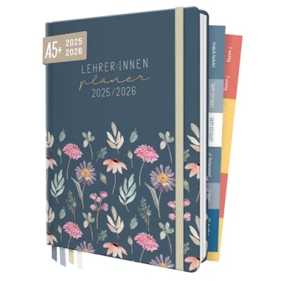 Abbildung von Häfft® Lehrer Planer 2025/2026 A5+ &quot;Flying Flowers&quot; Hardcover Lehrerkalender, Schuljahresplaner, Schulplaner mit Sprüchen, Stickern und mehr nachhaltig &amp; klimafreundlich