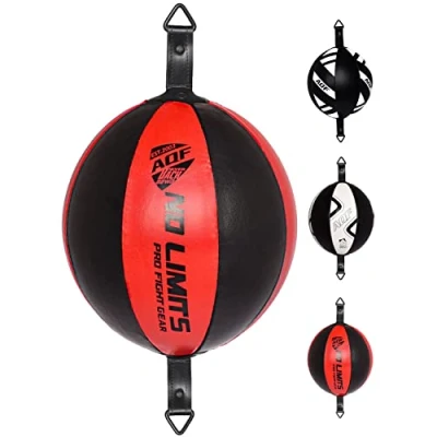 Abbildung von AQF Boxen Doppelendball Rex Leder Boxbirne Set MMA Punchingball Erwachsene Training Speedball (Schwarz Rot)