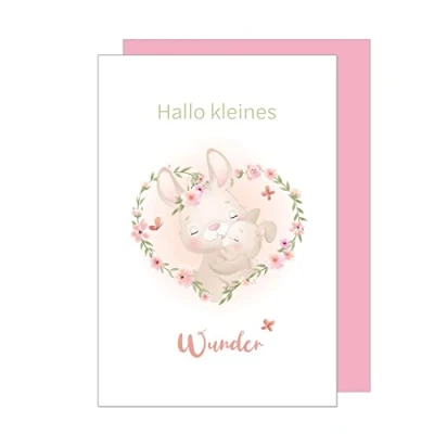 Abbildung von Edition Seidel Premium Glückwunschkarte zur Geburt mit Umschlag. Karte Babykarte Ereigniskarte Grusskarte Hallo kleines Wunder Hasen Herz Ereignis Mädchen (E267 SW023)