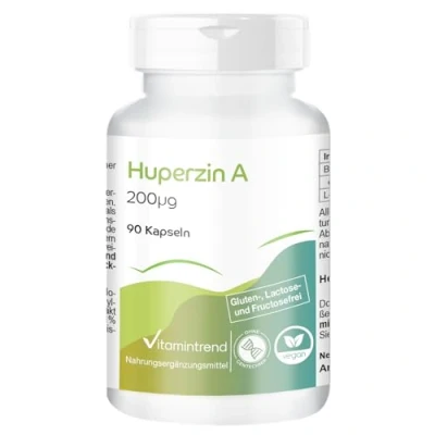 Abbildung von Huperzin A 200µg aus Bärlapp Extrakt 90 Kapseln ! 3 MONATS VORRAT hochdosiert sichere Dosierung vegan bioverfügbare Supplements Deutschland Vitamintrend