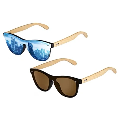 Abbildung von UrbanSky Shield Sonnenbrille Greg 2er Pack Sonnenbrillen Damen und Herren verspiegelt mit Holzbügeln (Warm)