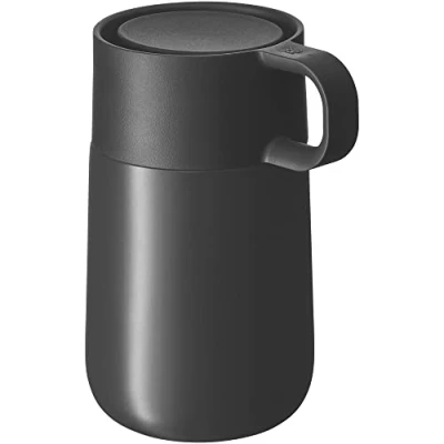 Abbildung von WMF Impulse Travel Mug, Thermobecher Edelstahl 0,3l, Automatikverschluss, 360 Trinköffnung, hält Getränke 6h warm/ 12h kalt, grau