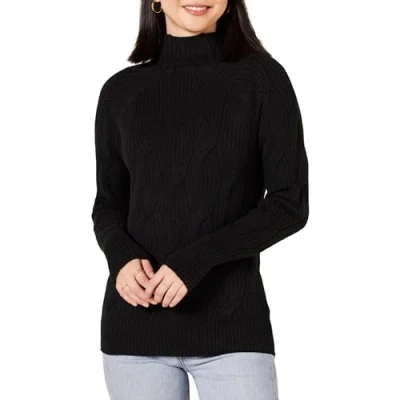 Abbildung von Amazon Essentials Damen Soft Touch Pullover mit Trichterkragen und Zopfmuster, Schwarz, L