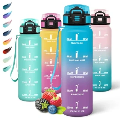 Abbildung von Motswedi Trinkflasche mit Strohhalm, 1000ml BPA Frei, Sport, Auslaufsicher, Wasserflasche, Kohlensäure Geeignet, Trinkflaschen, Flasche für Yoga, Schule, Outdoors, Blau Lila