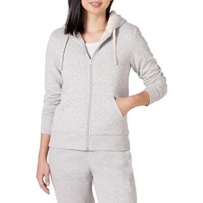 Abbildung von Amazon Essentials Damen Sherpa gefütterte Fleece Kapuzenjacke mit durchgehendem Reißverschluss (erhältlich in Übergröße), Grau Meliert, XXL