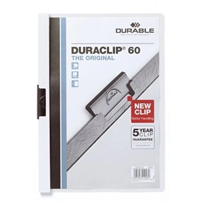 Abbildung von Durable Klemm Mappe Duraclip (Original 60, Hartfolie, bis 60 Blatt A4, Beutel à 5 Stück) weiß, 223802