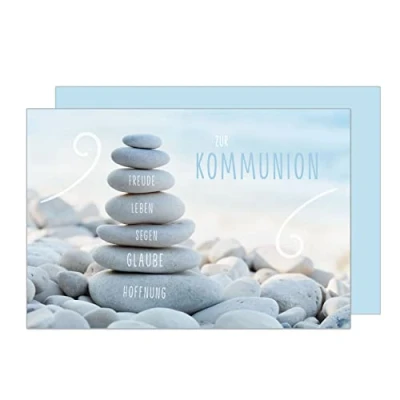 Abbildung von Edition Seidel Premium Glückwunschkarte zur Kommunion mit Umschlag. Kommunionskarte Karte Grusskarte Steine Strand Junge Mädchen (KO287 SW023)