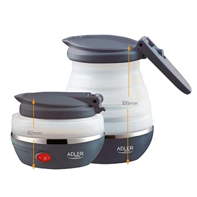 Abbildung von Adler AD1279 Elektrischer Wasserkocher, faltbar, 0,6 Liter, 750 W, BPA frei, Silikon, Weiß und Dunkelgrau