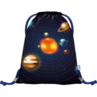 Abbildung von Baagl Turnbeutel für Jungen, wasserdichte Schuhbeutel Kinder, Schule und Kindergarten Sportbeutel Junge, Sportrucksack, Gymsack (Planeten)
