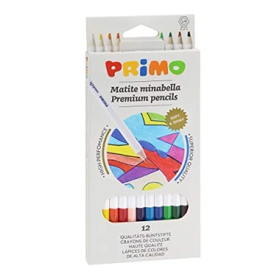 Abbildung von PRIMO Buntstifte für Kinder ab 3 Jahren und Künstler, Mine Ø 3,8 mm, 12 Professionelle Volltonfarben, Verwischbar, Kinderfarben zum Ausmalen, Kreative Arbeiten, Stifte Set Schreibwaren