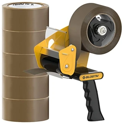 Abbildung von BLOSTM Paketbandabroller Profi &amp; 6 Rollen Klebeband Braun Abroller Paketband Für Den Umzug, Versiegeln Von Paketboxen Usw. 48mm X 66mm Paketklebeband