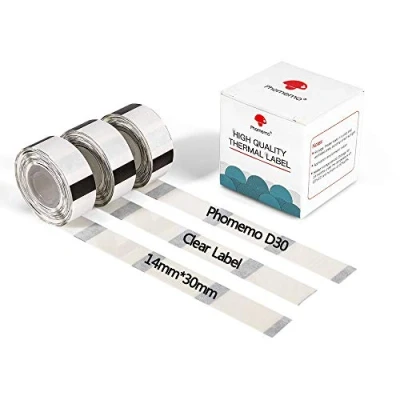 Abbildung von Phomemo D30 D30Pro Thermodrucker Papierrolle Durchsichtiges Transparentes Druckpapier Selbstklebender Mini 14 x 30 mm (0,55 1,18 Zoll) für Bluetooth Compact Mobile Drucker, 3 Rollen