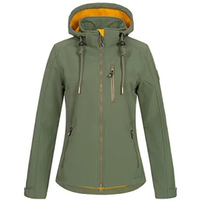 Abbildung von Ankerglut Damen Mit Abnehmbarer Kapuze Gefüttert Übergangsjacke Windbreaker #Ankerglutfreude Softshelljacke, Oliv, 50 EU