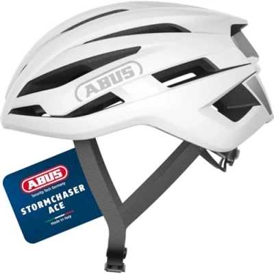 Abbildung von ABUS Rennradhelm StormChaser ACE Leichter Fahrradhelm für Radrennen, Gravelbike Touren und Cyclocross Damen Herren Größe M, Weiß