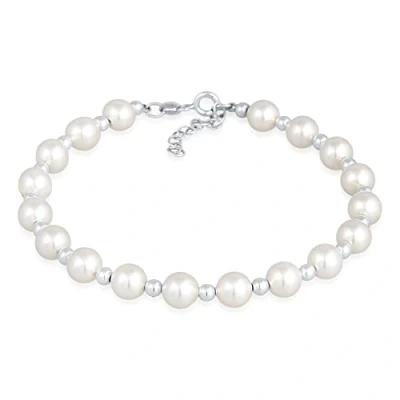Abbildung von Damen Armband aus Perlen (6 mm), Perlenarmband mit Silber Elemente, für Frauen 925 Sterling Silber, Länge 16 19 cm
