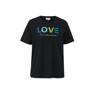 Abbildung von s.Oliver MIT Paillettenstickerei Tshirt print, Damen, Größe: 36, Schwarz