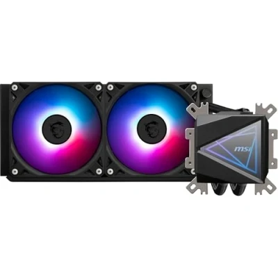 Abbildung von MSI MAG CORELIQUID I240 AIO CPU Wasserkühlung Vergrößerte Kupferkühlplatte, ARGB &amp; LDB Lüfter, Zweikammer Wasserblock, Split Flow Radiator, unterstützt Intel AMD Sockel